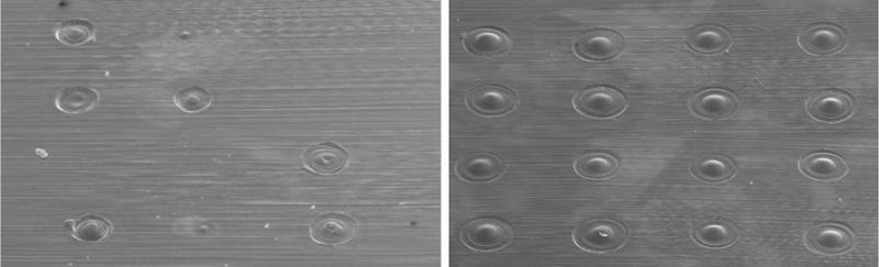 Abbildung 1: nur IR-Strahlung gepulst (links), Kombination grün/IR gepulst (rechts)