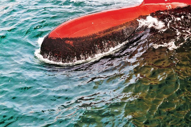 Schiffsrumpf mi Biofouling im Meer.
